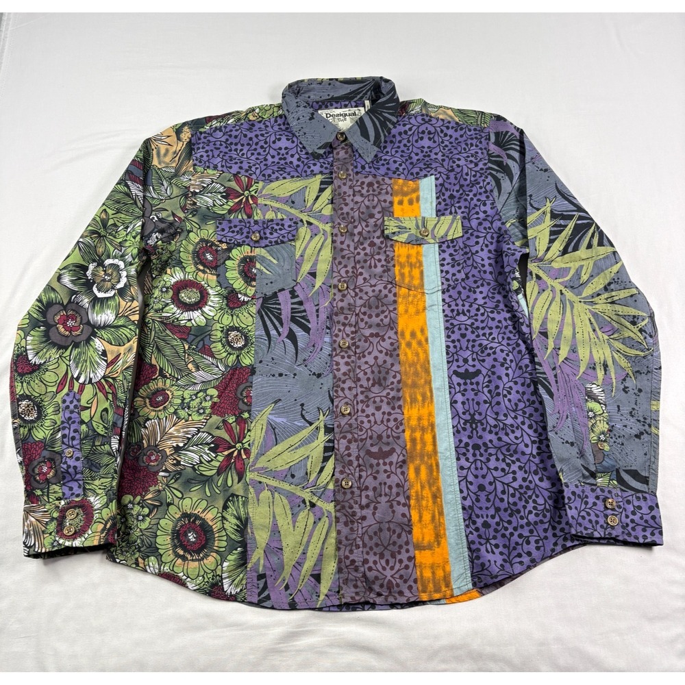 Desigual Shirt Mens Large Floral AOP Button Up Party Casual Long Sleeve
